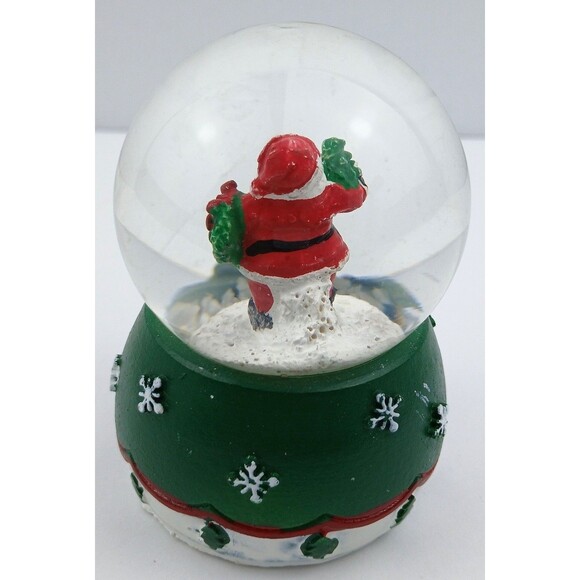 Mini Santa Claus Snowglobe Christmas Snow Globe Miniature Green White Waterglobe - Picture 8 of 16